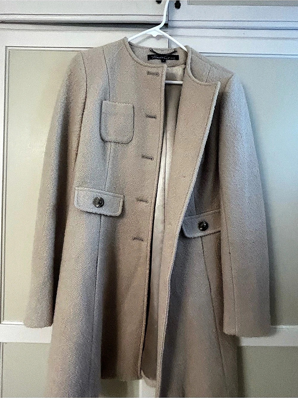 Kenneth Cole Wool-Style Button Coat in Beige Small